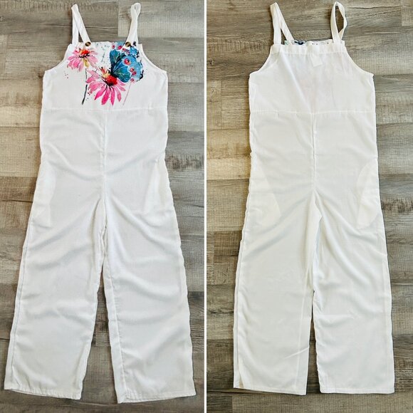 Lightweight jumpsuit with POCKETS and floral print on bib (size S) - Picture 1 of 11